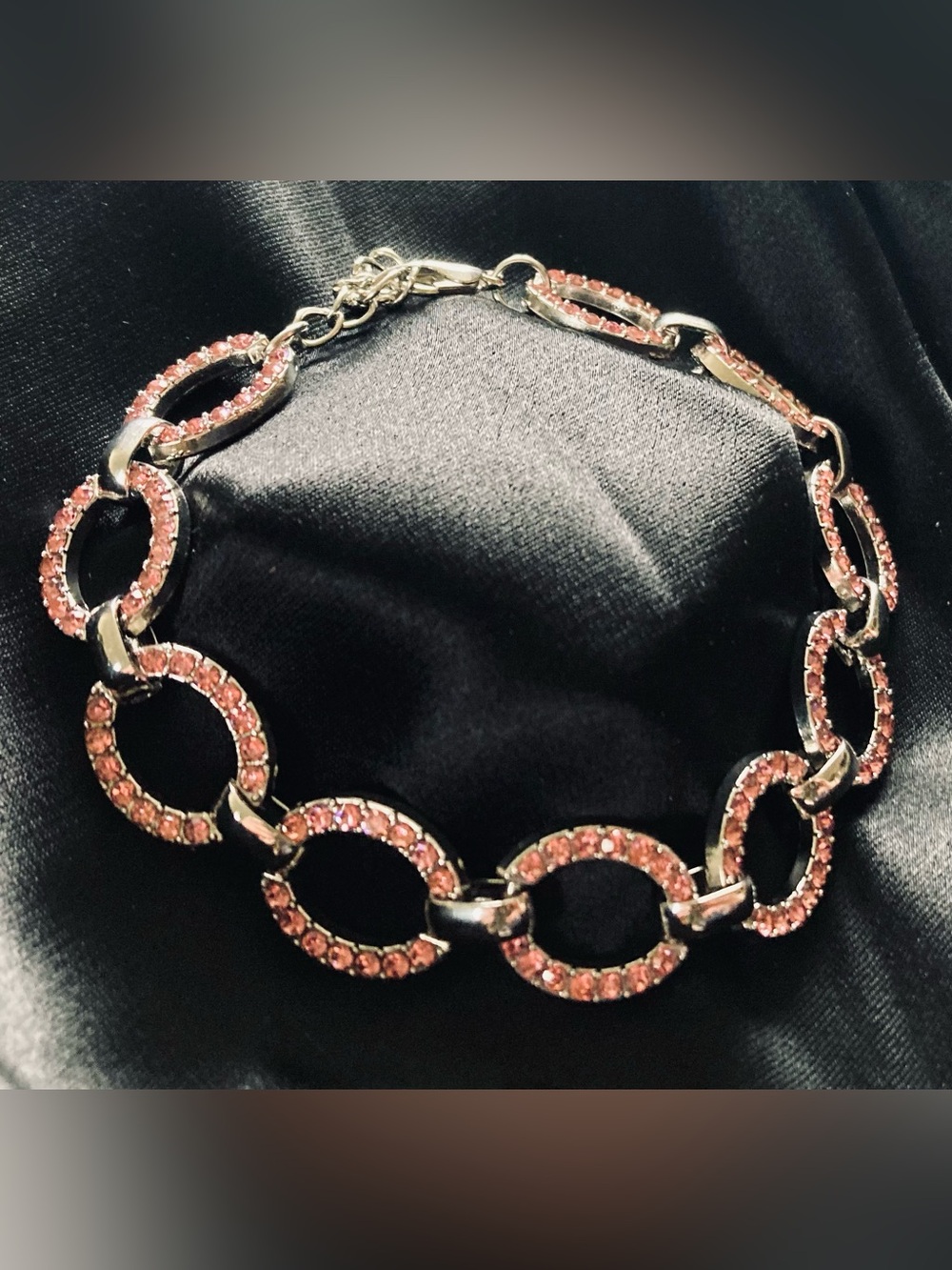 Silver Link Bracelet with Pink Crystal Accents